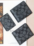 Coach Compact Id Wallet In Signature Canvas Charcoal Black