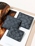 Coach Compact Id Wallet In Signature Canvas Charcoal Black