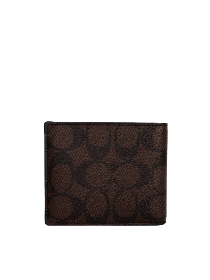 Coach Compact Id Wallet In Signature Canvas Mahogany Black