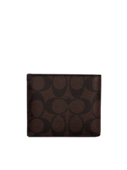 Coach Compact Id Wallet In Signature Canvas Mahogany Black