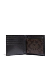 Coach Compact Id Wallet In Signature Canvas Mahogany Black