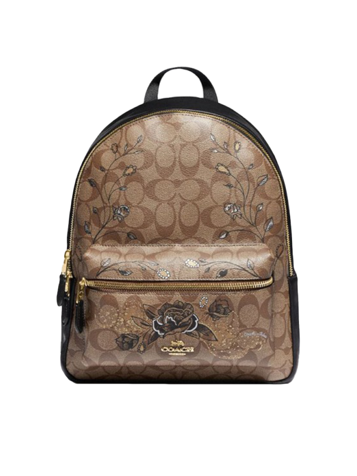 Coach F76667 Chelsea Charlie Backpack Signature Canvas Khaki Black Multi