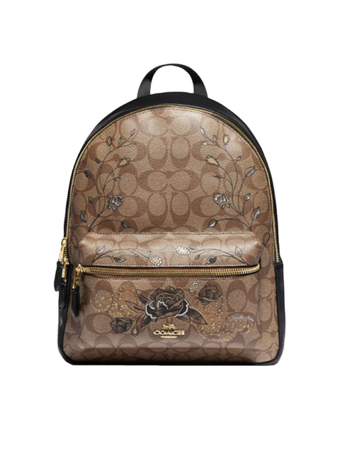 coach charlie backpack in signature Coach F76667 Chelsea Charlie Backpack Signature Canvas Khaki Black Mul – Balilene