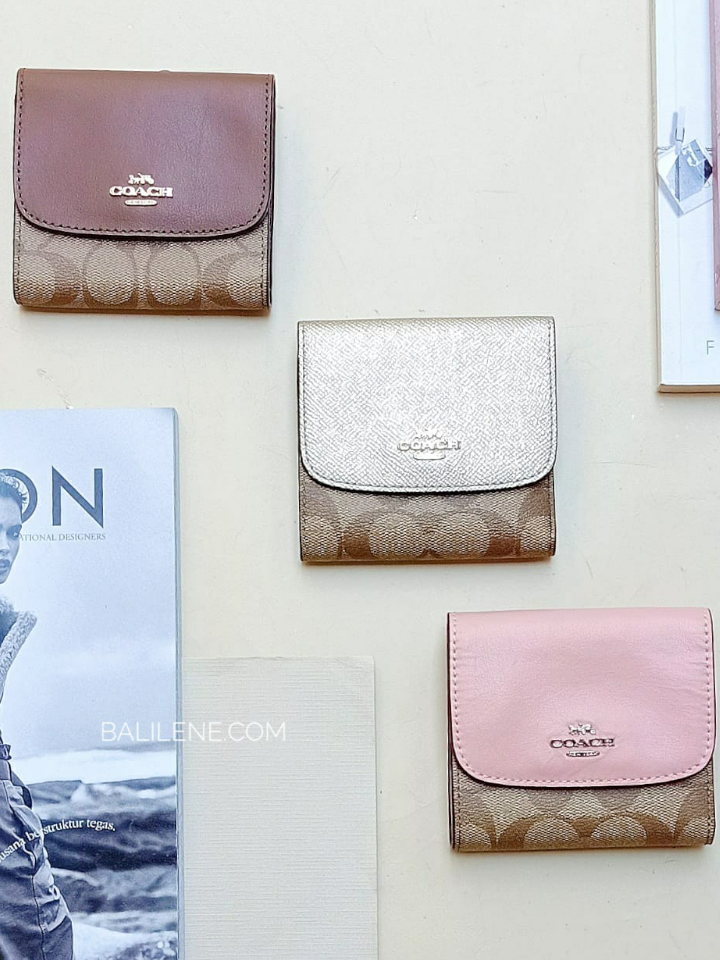 Coach F87589 Small Trifold Wallet Snap Leather Khaki Saddle