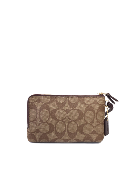    Coach-F87591-Signature-Double-Zip-Small-Wrislet-Khaki-Oxblood-Balilene-belakang