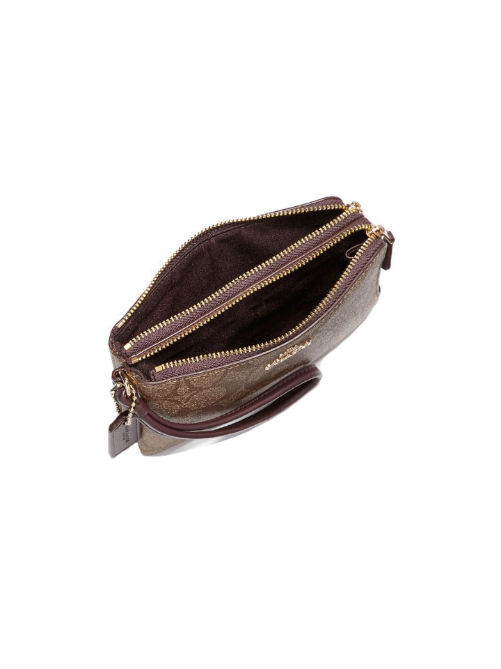 Coach-F87591-Signature-Double-Zip-Small-Wrislet-Khaki-Oxblood-Balilene-dalam
