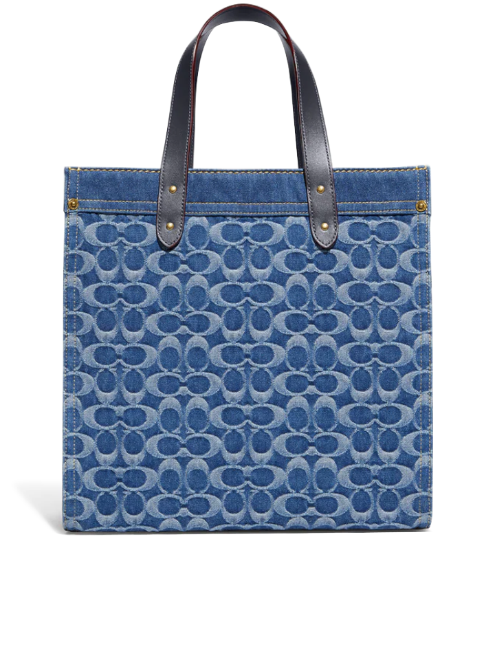 Coach Field Tote In Signature Denim Midnight Navy