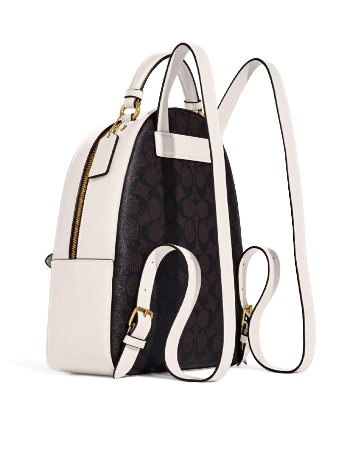coach backpack f77688 signature debossed leather rivets jordyn new 478.00 Coach Jordyn Backpack In Signature Canvas With Varsity Motif Brown/But – Balilene