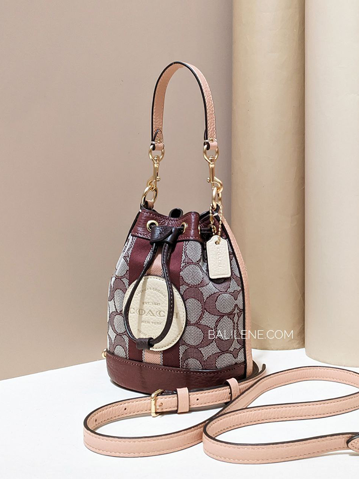 Coach Women's Mini Dempsey Bucket Bag in Signature Jacquard with Stripe Patch