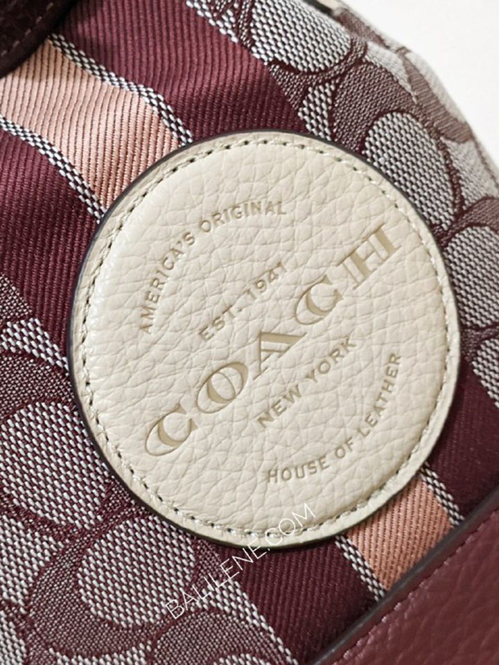 Coach Mini Dempsey Bucket Bag In Signature Jacquard With Stripe And Coach Patch Wine Multi