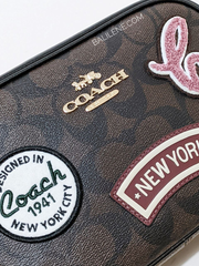 Coach Mini Jamie Camera Bag In Signature Canvas With Ski Patches Brown Black Multi