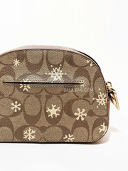 Coach Mini Serena Crossbody In Signature Canvas With Snowflake Print Khaki/Gold Multi