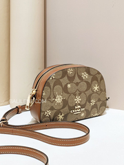 Coach Mini Serena Crossbody In Signature Canvas With Snowflake Print Khaki/Gold Multi