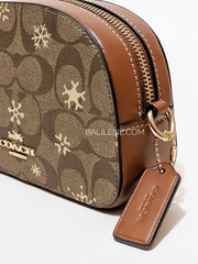 Coach Mini Serena Crossbody In Signature Canvas With Snowflake Print Khaki/Gold Multi