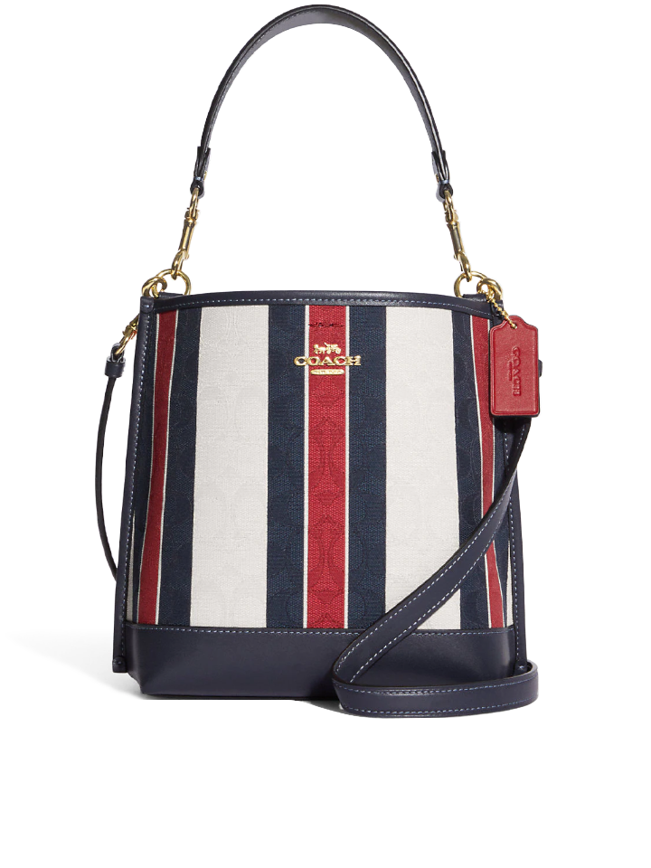 Coach Mollie Bucket Bag 22 In Signature Jacquard With Stripes Gold/Chalk Multi