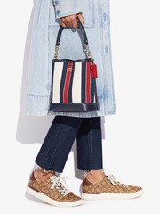 Coach Mollie Bucket Bag 22 In Signature Jacquard With Stripes Gold/Chalk Multi