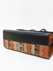 Coach Parker With Signature Canvas Patchwork Stripes And Snakeskin Detail Tan Black Multi