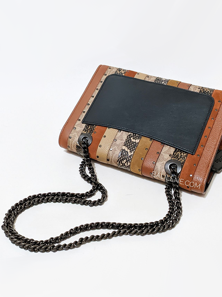 Coach Parker With Signature Canvas Patchwork Stripes And Snakeskin Detail Tan Black Multi