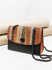 Coach Parker With Signature Canvas Patchwork Stripes And Snakeskin Detail Tan Black Multi
