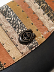 Coach Parker With Signature Canvas Patchwork Stripes And Snakeskin Detail Tan Black Multi