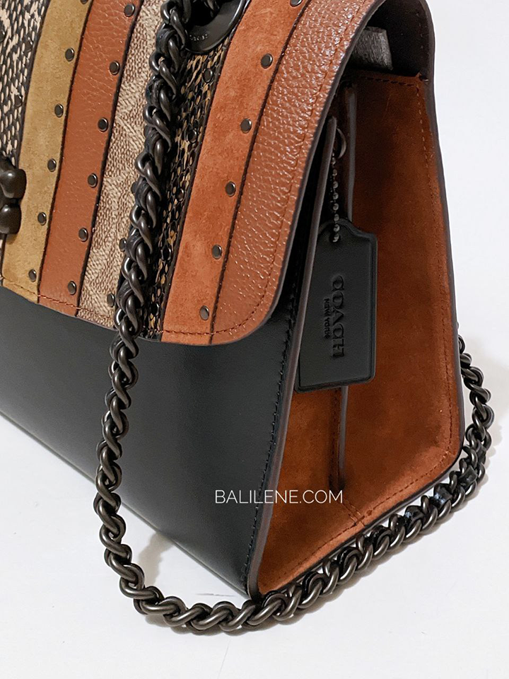 Coach Parker With Signature Canvas Patchwork Stripes And Snakeskin Detail Tan Black Multi