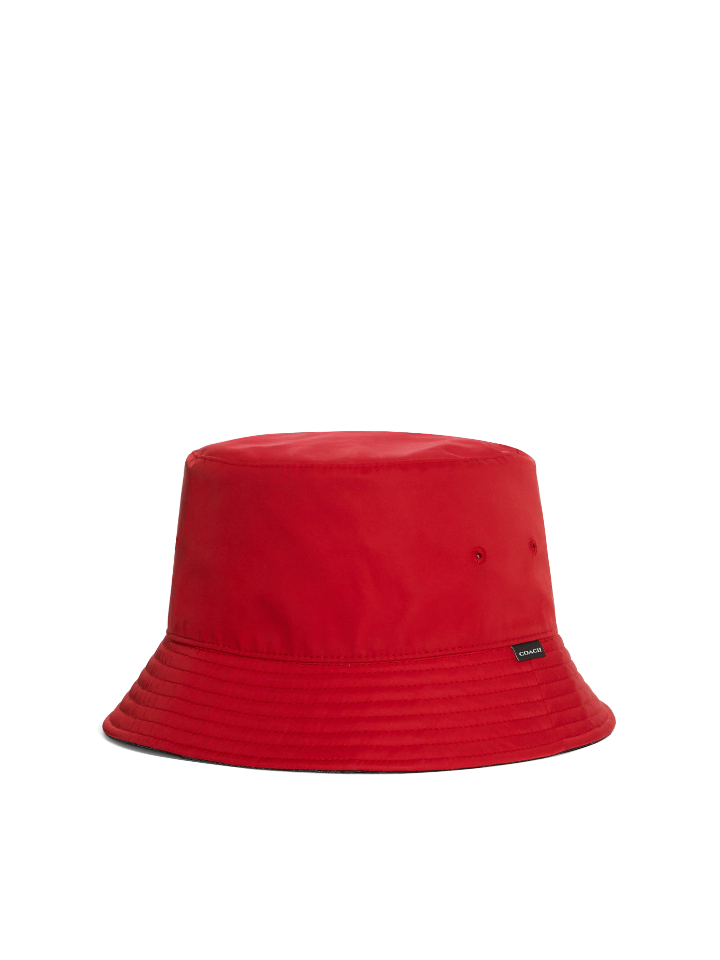 Coach-Reversible-Nylon-Bucket-Hat-Mars-Red-Charcoal-Signature-Balilene-depan1