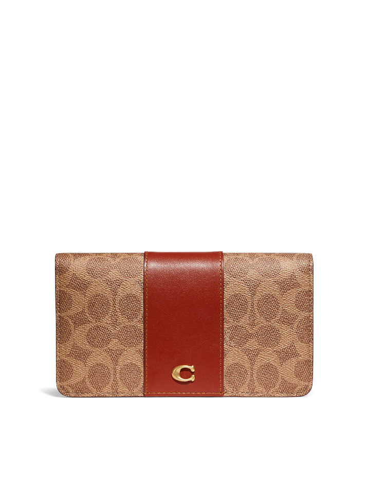 Coach-Slim-Wallet-In-Signature-Canvas-Tan-Rust-Balilene-depan