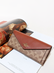 Coach Soft Wallet In Colorblock Signature Canvas Tan Rust