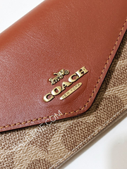 Coach Soft Wallet In Colorblock Signature Canvas Tan Rust
