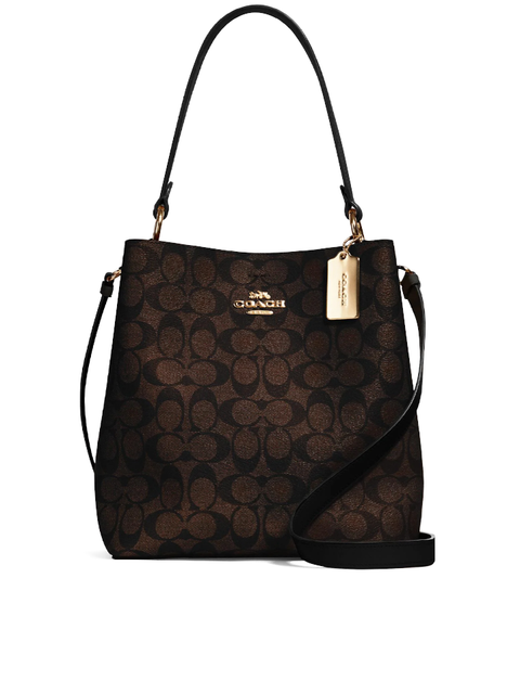 Coach Town Bucket Bag In Signature Canvas Bag Brown Black – Balilene