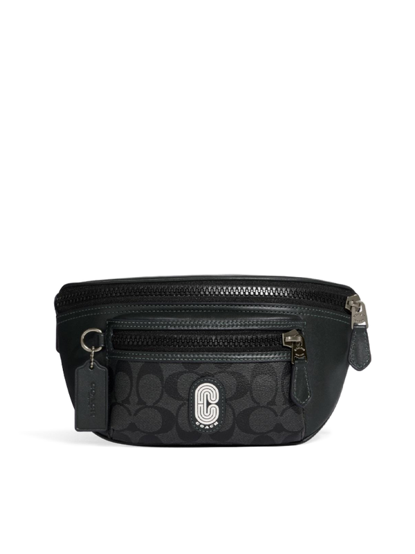 Coach Westway Belt Bag In Colorblock Signature Canvas With Coach Patch Charcoal/Amazon Green