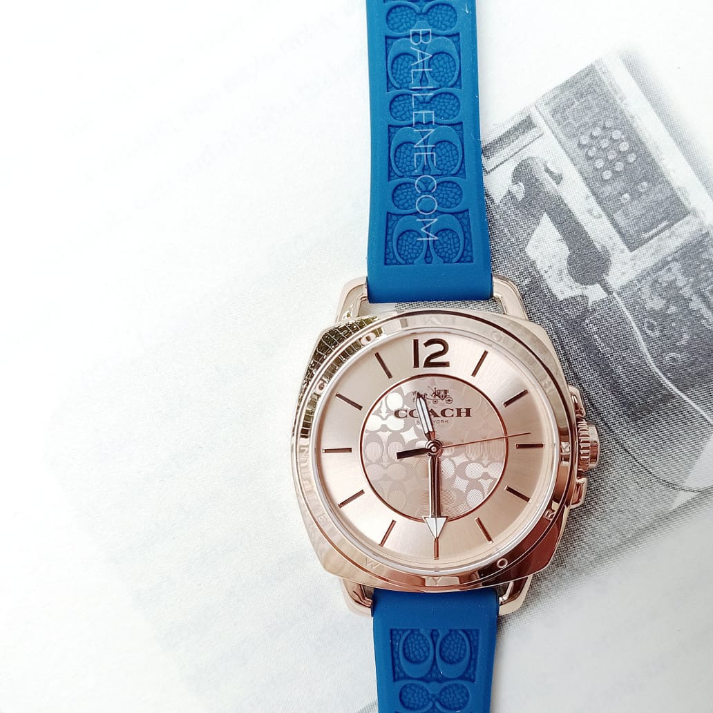 Coach 14502095 Mini Boyfriend Rose Gold Dial Blue Silicone Strap Watch