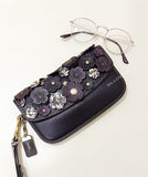 Coach 22935 Small Tea Rose Wristlet Black Clutch Bag