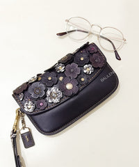 Coach 22935 Small Tea Rose Wristlet Black Clutch Bag