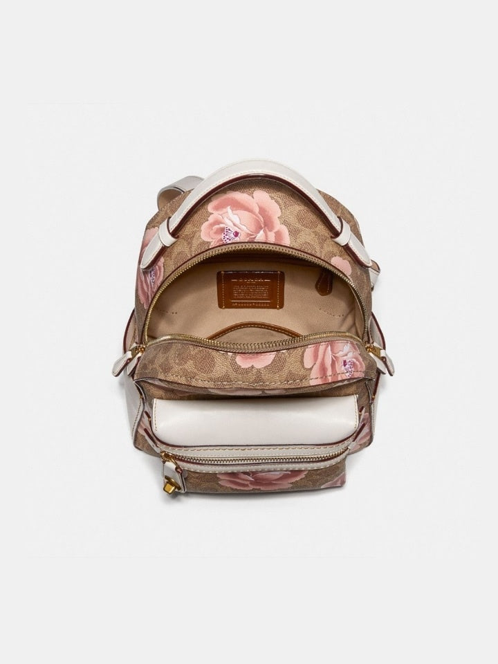 coach backpack tan pink trim new Coach 30954 Campus Backpack 23 In Signature Rose Print – Balilene