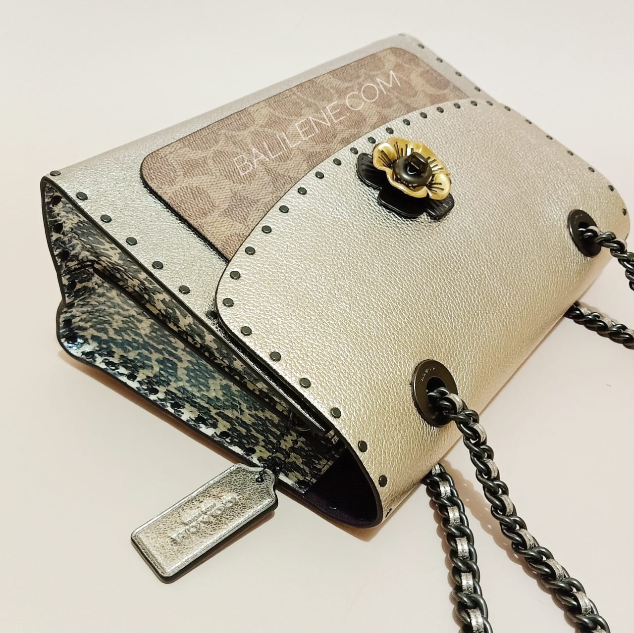 Coach 39679 Parker Signature Rivets Metalik Tan Platinum