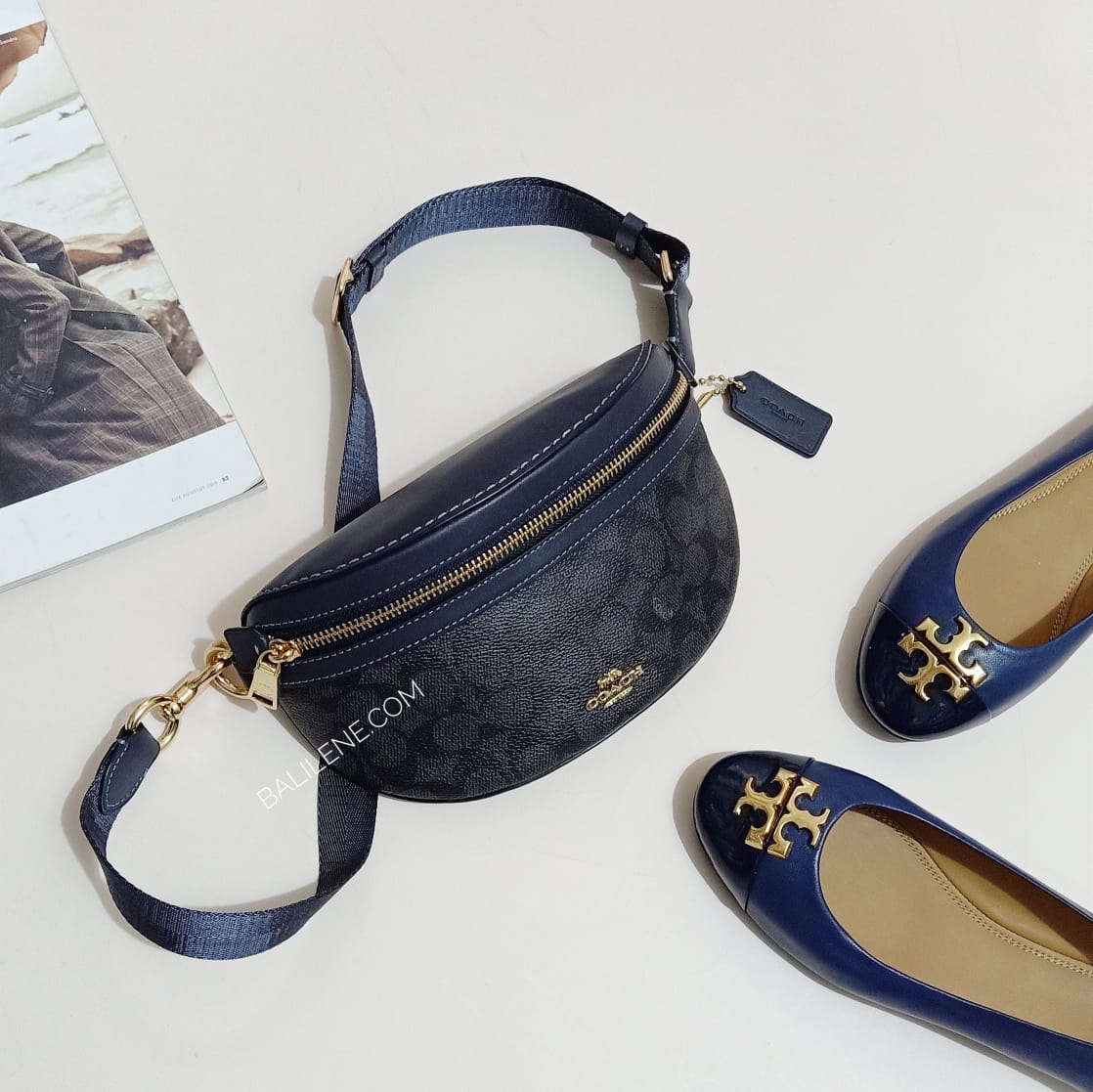 Coach 39937 Belt Canvas Signature Charcoal Midnight Navy