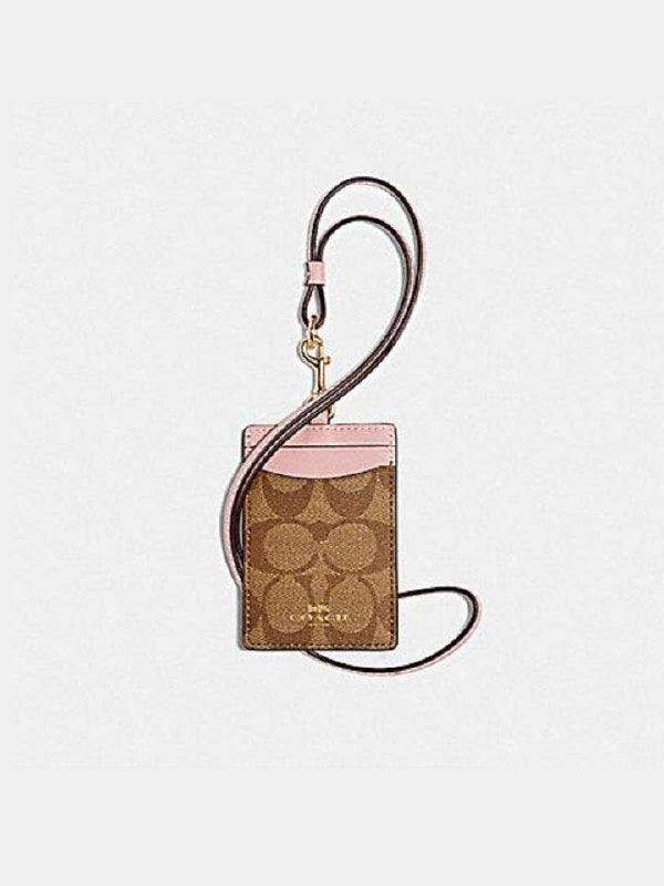 Coach 63274 Lanyard Id Case Signature Canvas Khaki Blossom