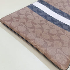 Coach 6720 Signature Blocked Large Pouch Tan Multi