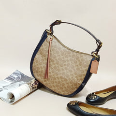 Coach 69592 Sutton Hobo Signature Tan Ink Light Peach