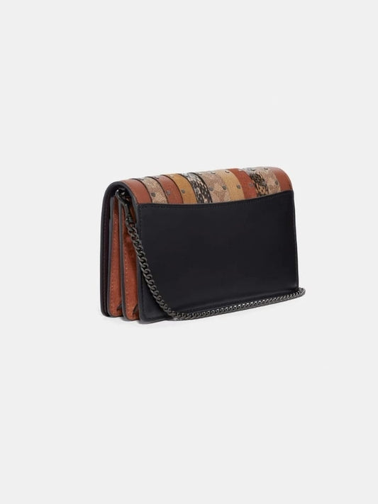 Coach 79603 Callie Foldover Chain Clutch With Patchwork Striples Snakeskin