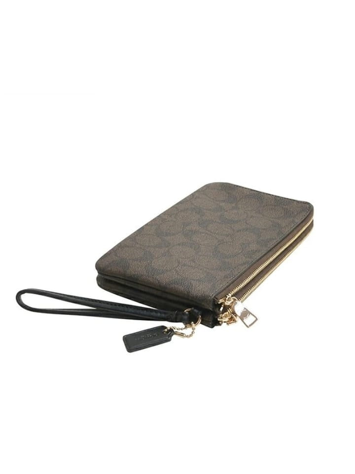 Coach 87591 Signature Double Zip Small Wristlet Brown Black