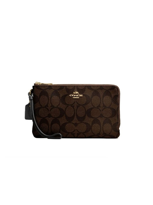 Coach 87591 Signature Double Zip Small Wristlet Brown Black