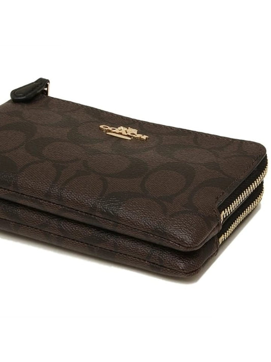 Coach 87591 Signature Double Zip Small Wristlet Brown Black