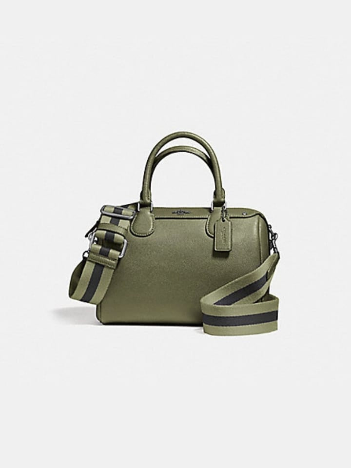 Coach F11808 Mini Bennett Satchel In Crossgrain Leather With Webbed Strap Military Green