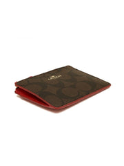 Coach F16107 Signature PVC Mini ID Case Skinny Brown Black Ruby