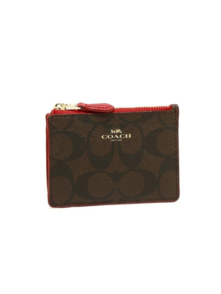 Coach F16107 Signature PVC Mini ID Case Skinny Brown Black Ruby