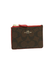 Coach F16107 Signature PVC Mini ID Case Skinny Brown Black Ruby
