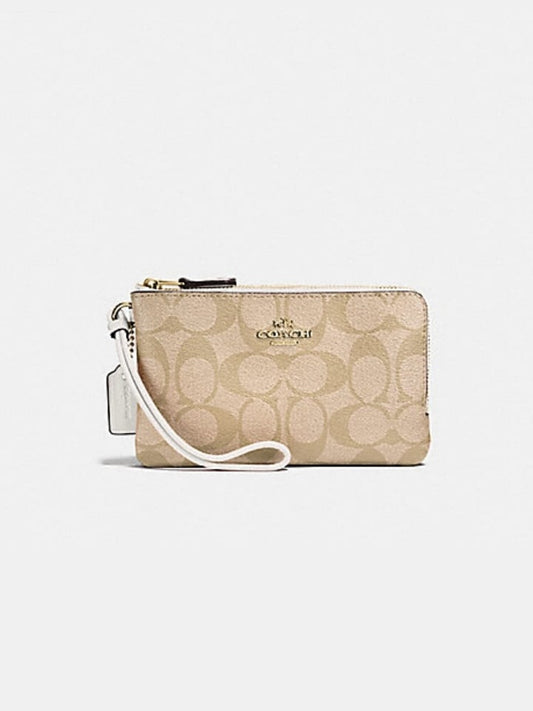 Coach F16109 Wristlet Double Zip Light Khaki chalk