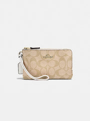Coach F16109 Wristlet Double Zip Light Khaki chalk